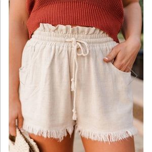 NEW Pink Lily Beige High Waisted Drawstring Shorts